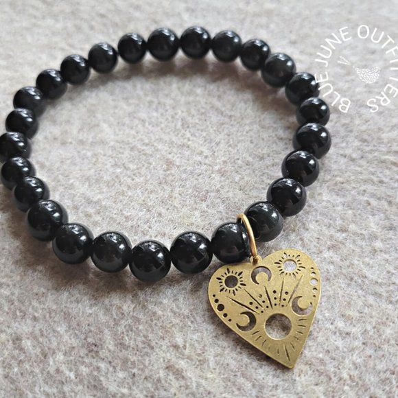 Obsidian Beaded Bracelet With Planchette Charm - Picture 2 of 3